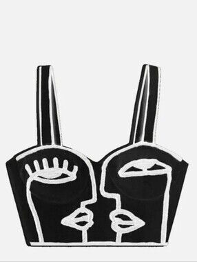 NWT MAISON LES ÉNERVES Daria Corset Top - Noir Medium Black & White 100% Cotton